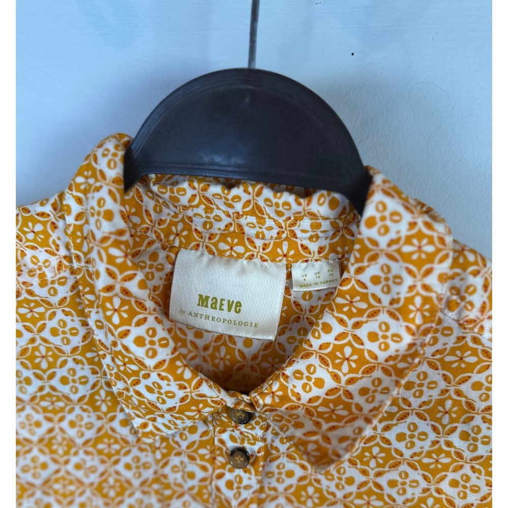 Maeve‎ x Anthropologie Petrin Buttondown Shirt Yellow Cotton Size 6 - Picture 5 of 7